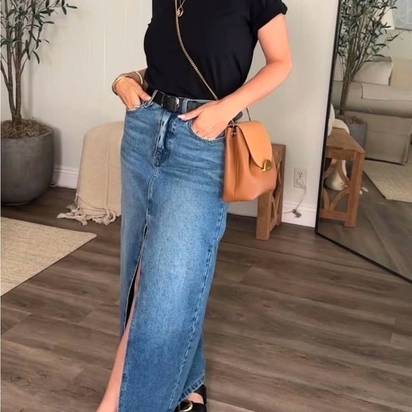 Zara maxi midi full length cargo high waist a line casual denim jean skirt - Picture 2 of 7